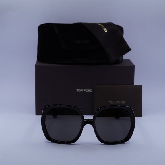Tom Ford FT1221 01A Saffron Square Sunglasses - Shiny Black\Smoke - Picture 2 of 8